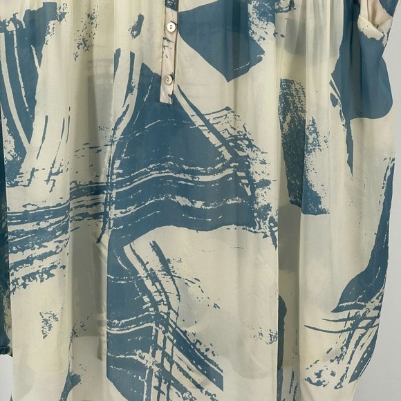 Johnny Was Biya Silk & Knit Popover Blouse Top Womens S Oversize Watercolor Blue - Picture 5 of 8